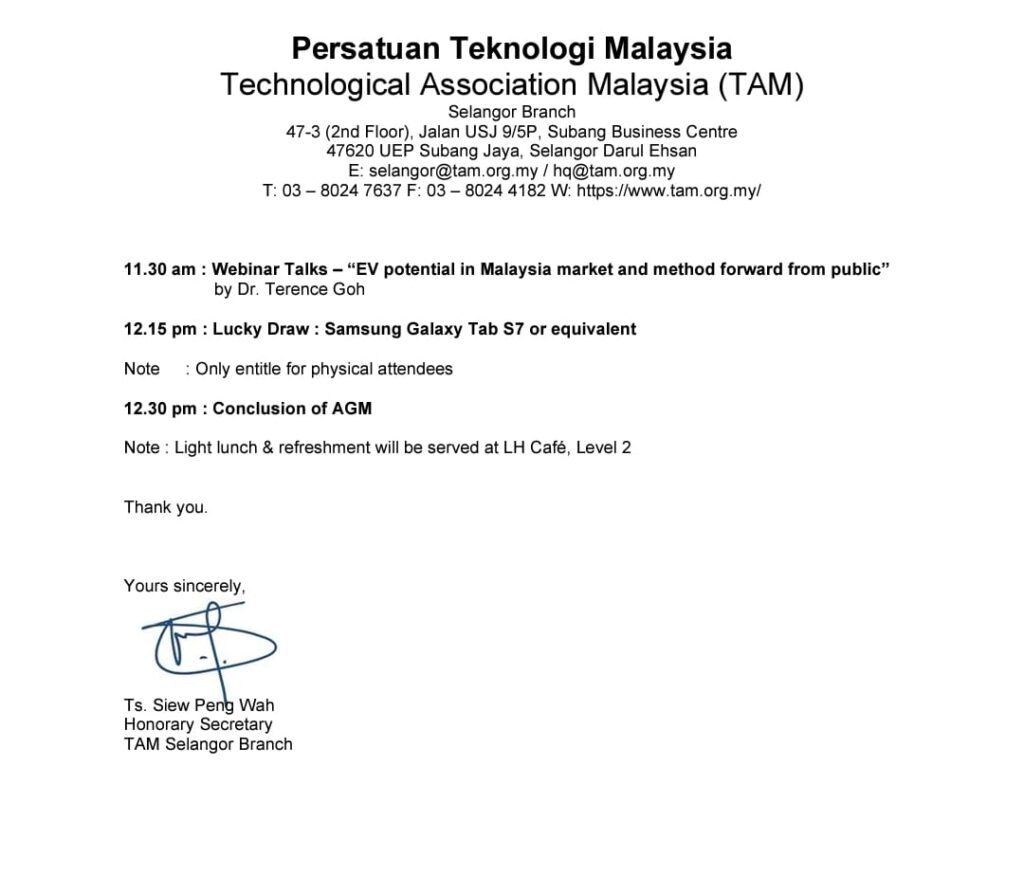 75th TAM Selangor AGM Notice 2
