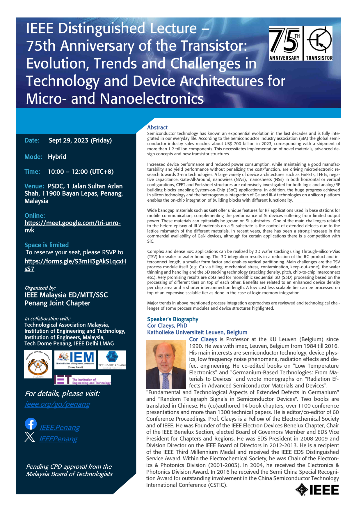 75th Anniversary of the Transistor: Evolution, Trends and Challenges in Technology and Device Architectures for Micro- and Nanoelectronics