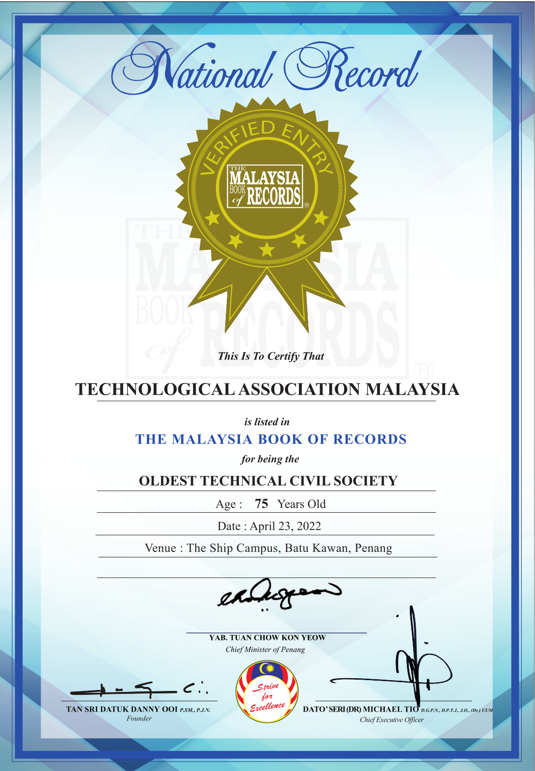 Malaysia Book of Records - the oldest technical civil society